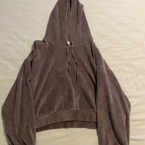 Deep olive green, velvet, ribbed hoodie